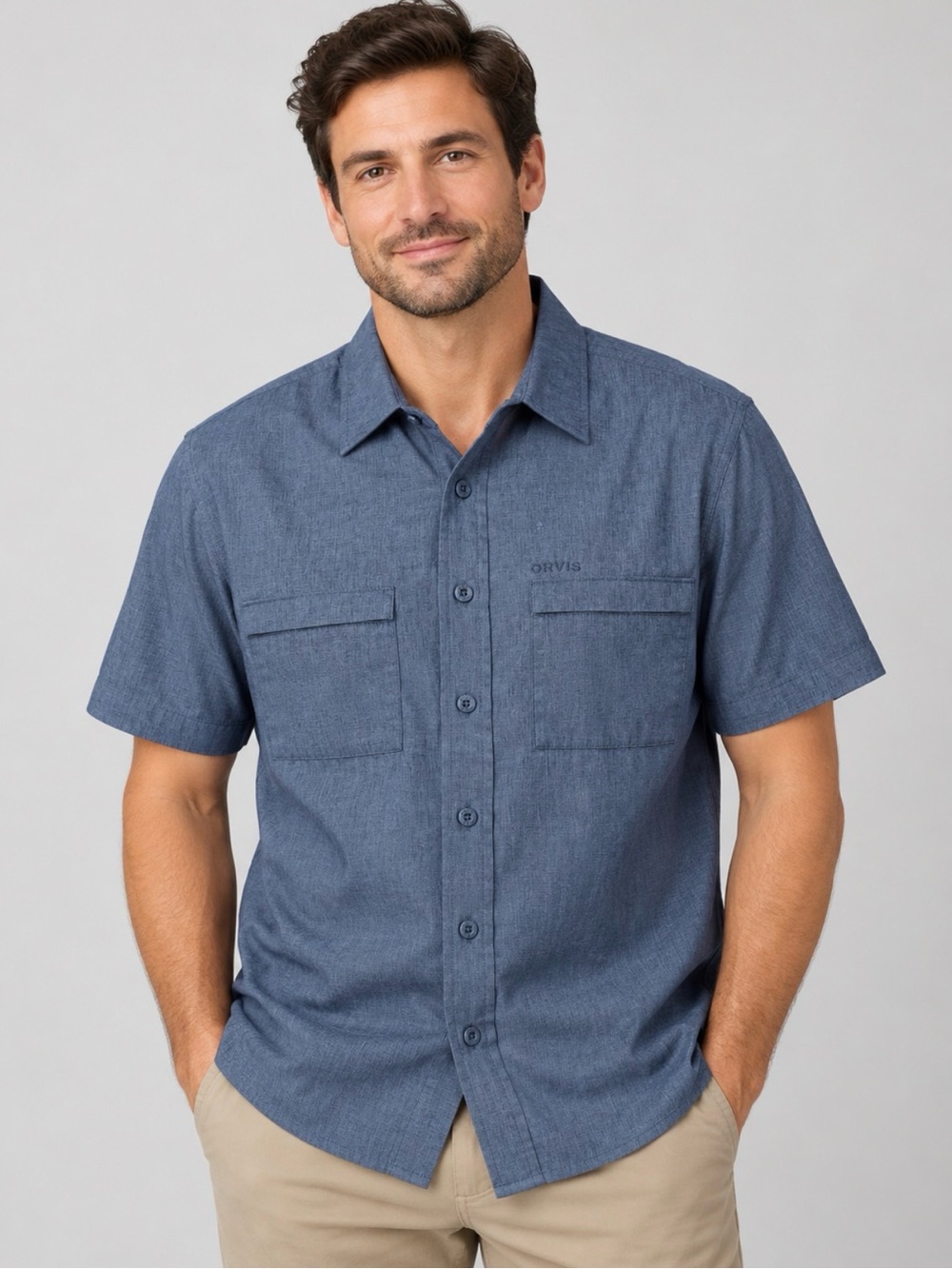 Orvis Men's Slate Blue Short-Sleeve Button-Down Shirt